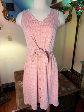 Buttery Soft Knit Sleeveless Pink Tie-Waist Button-Front Dress